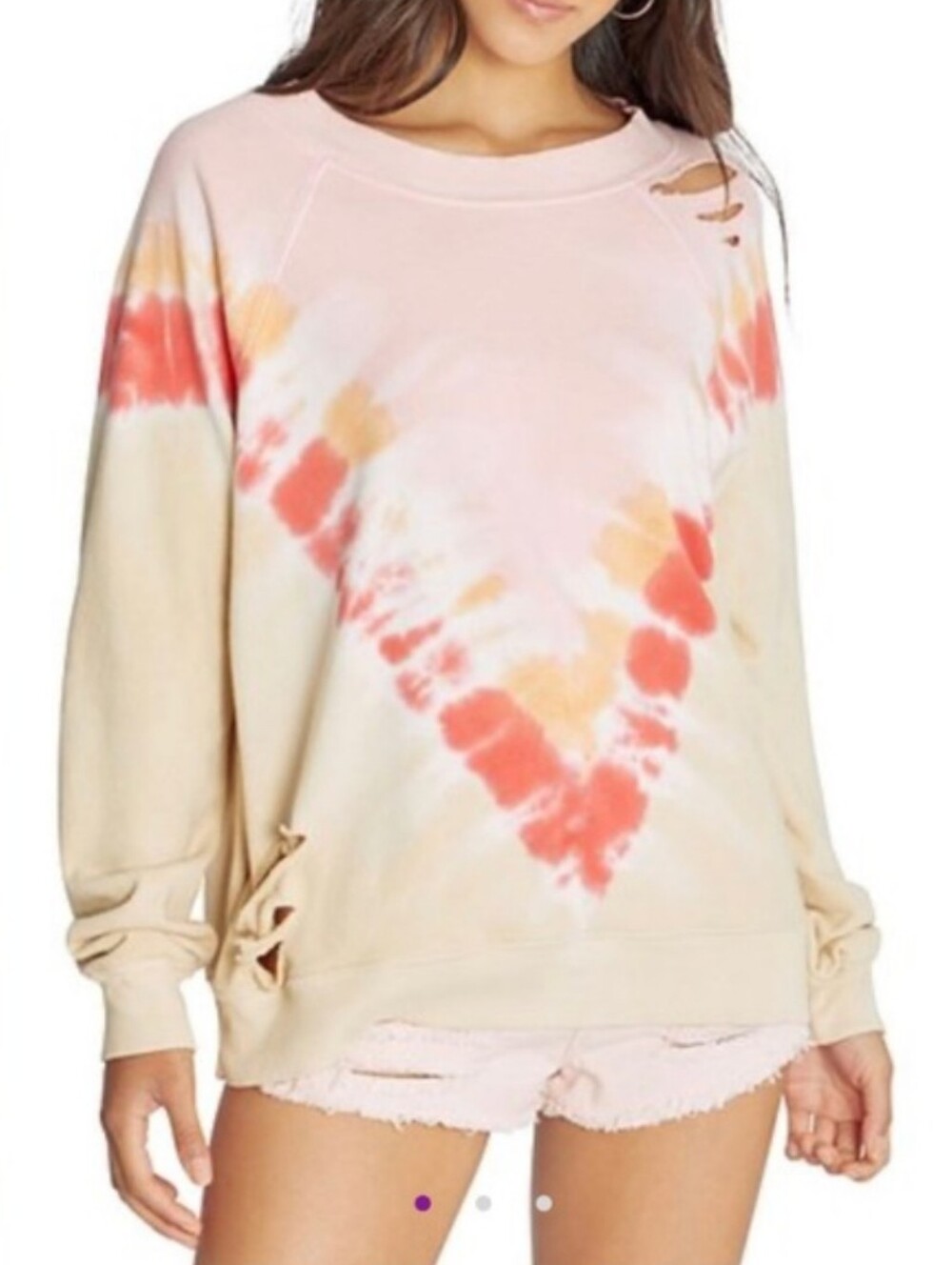 Wildfox Grapefruit Sommers Sweatshirt Tie Dye Distressed Cotton Terry S